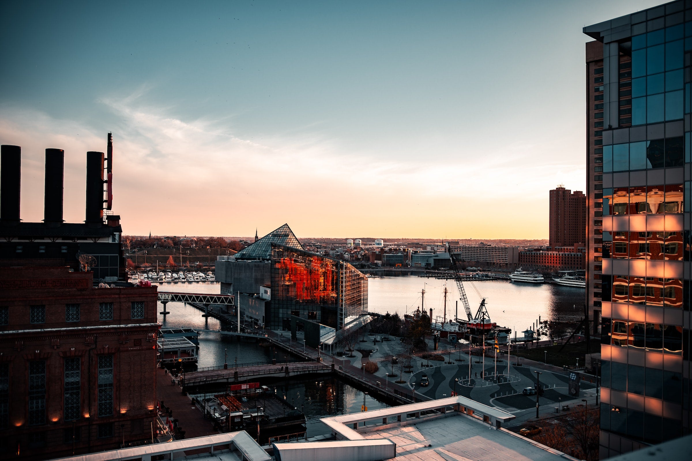 baltimore maryland harbor at sunset