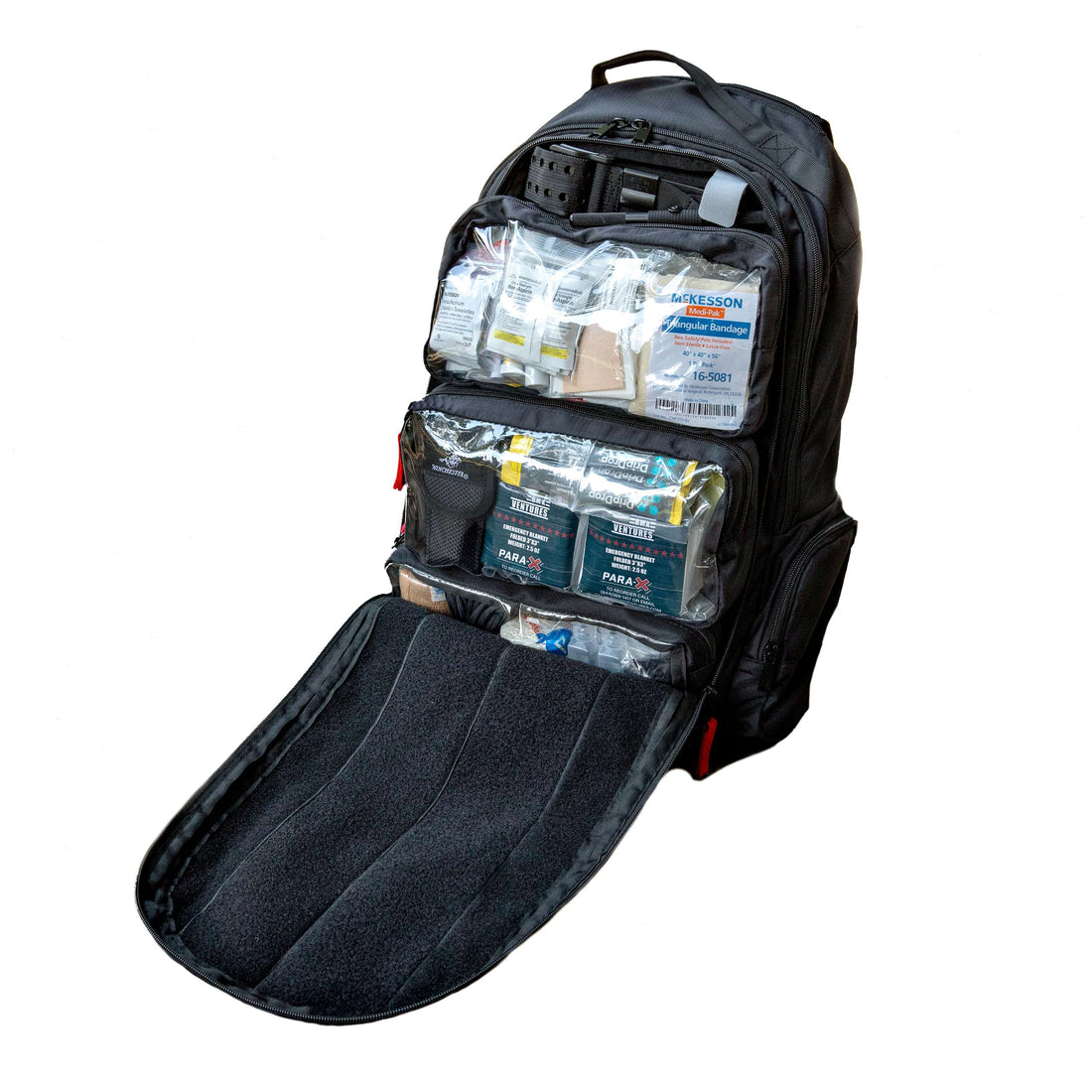 Advanced first aid kit backpack open